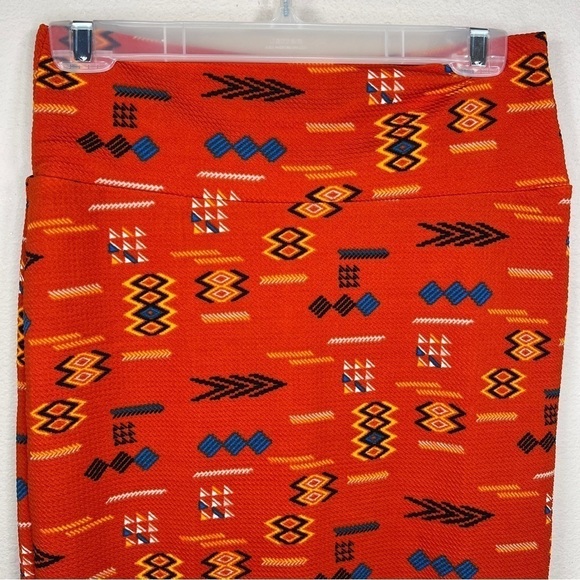 SMALL LULAROE RED ORANGE COLORFUL WESTERN SOUTHWESTERN PRINT STRETCH - Picture 6 of 10